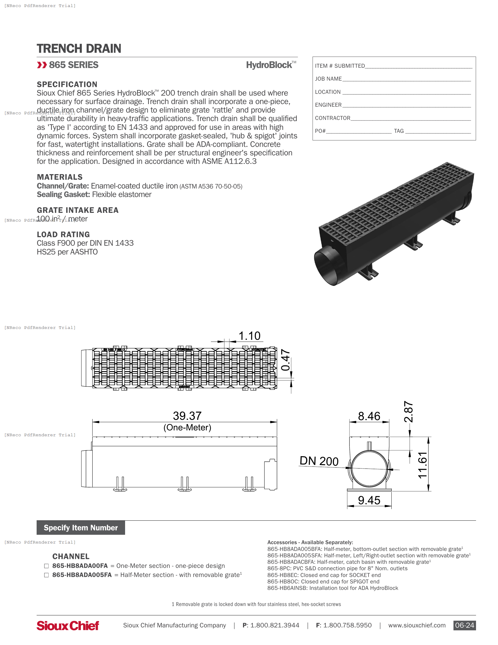 865 SERIES - HYDROBLOCK 200 F900 ADA - SPEC SHEET.PDF Specification Document